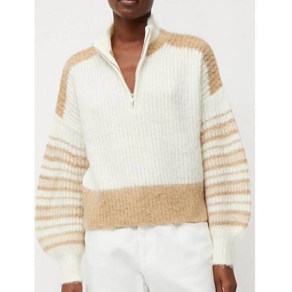 French Connection | Nika Half Zip Knit Sweater | Cream Pullover | Size M - Picture 2 of 6